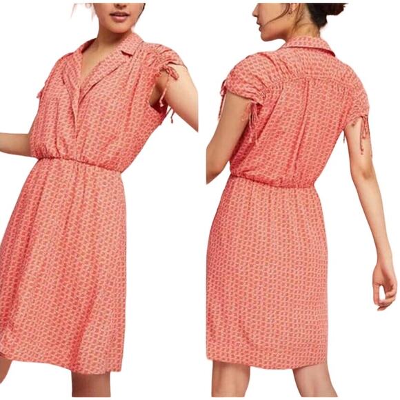 MAEVE | ANTHROPOLGIE M Women's Carlotta Ruched Printed Midi Dress NWT Orange - Picture 1 of 16